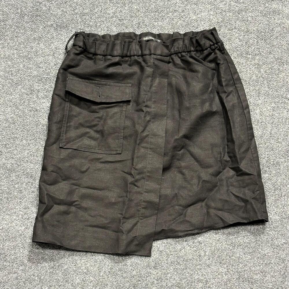 ZARA BASIC Skirt Womens Medium Black Cargo Elastic Waist Pocket Lined Casual